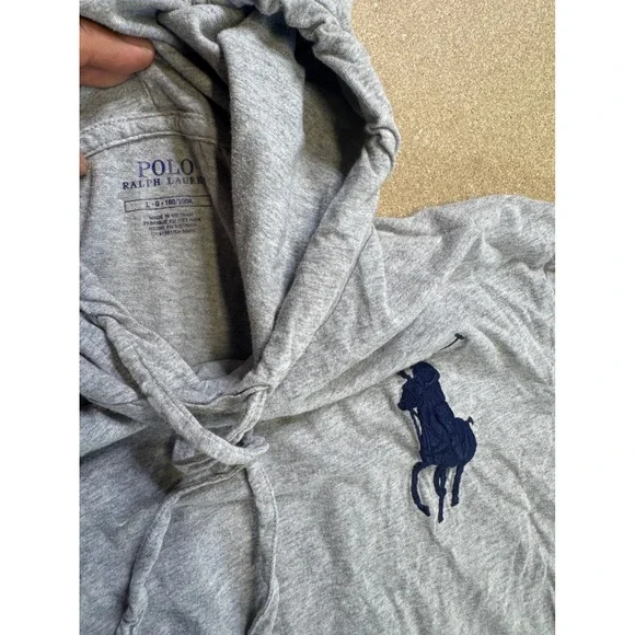 Ralph Lauren Mens Grey Long Sleeve Hoodie Polo Player Flag 1967 Logo Size L - Picture 4 of 8